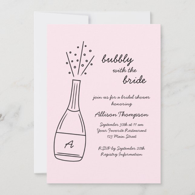 Bubbly Popping Champagne Bottle Bridal Shower Invitation (Front)