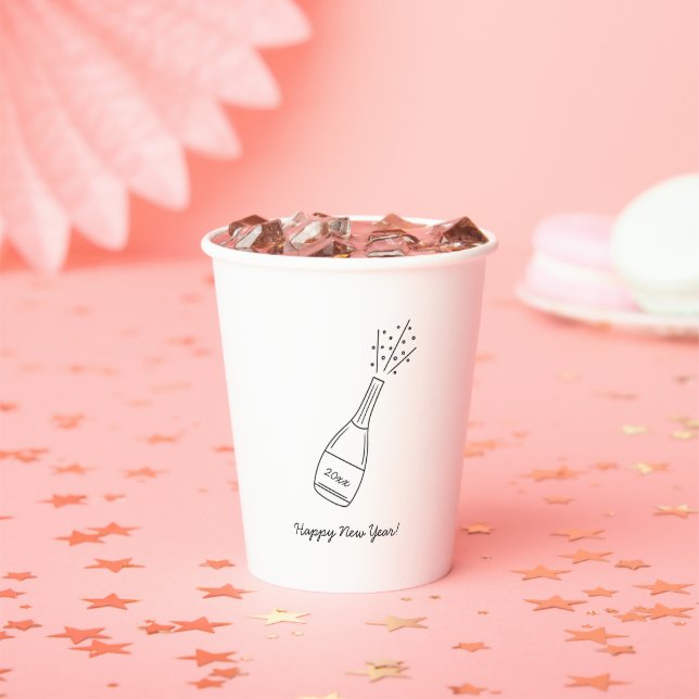 Bubbly Popping Champagne Bottle New Year's Eve Paper Cups (Insitu)