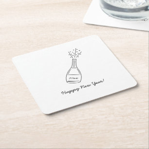 Bubbly Popping Champagne Bottle New Year's Eve Square Paper Coaster