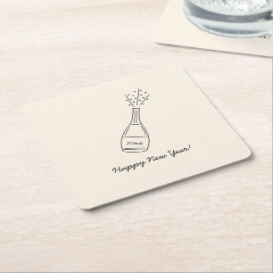 Bubbly Popping Champagne Bottle New Year's Eve Square Paper Coaster