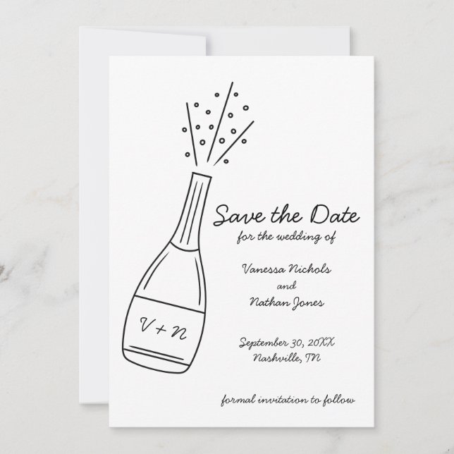 Bubbly Popping Champagne Bottle Save the Date Invitation (Front)