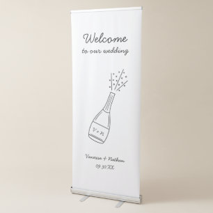 Bubbly Popping Champagne Bottle Wedding Welcome Retractable Banner