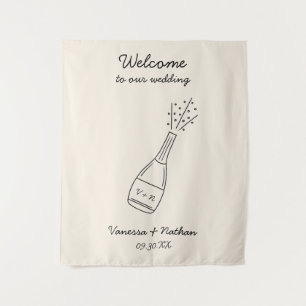 Bubbly Popping Champagne Bottle Wedding Welcome Tapestry