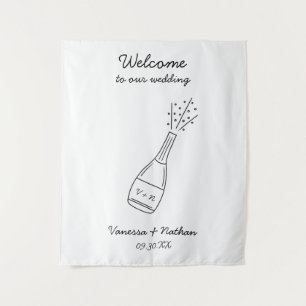 Bubbly Popping Champagne Bottle Wedding Welcome Tapestry