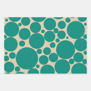 Bubbly Retro Mod Dots Pattern in Teal and Beige Wrapping Paper Sheet