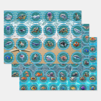 Bubbly Seas Wrapping Paper Flat Sheet Set of 3