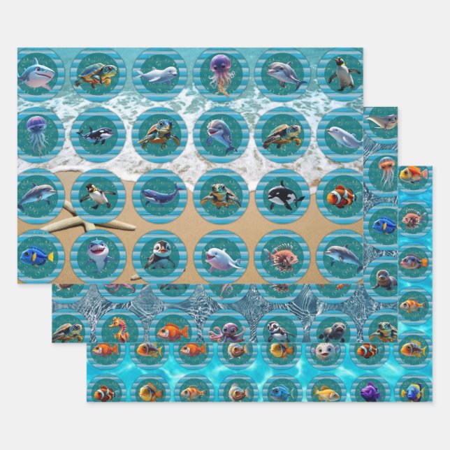 Bubbly Seas Wrapping Paper Flat Sheet Set of 3 (Set)
