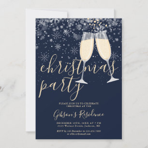 Bubbly Snowflakes Winter Christmas Party Invitation