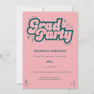 Bubbly Type Grad Party Invitation - Teal