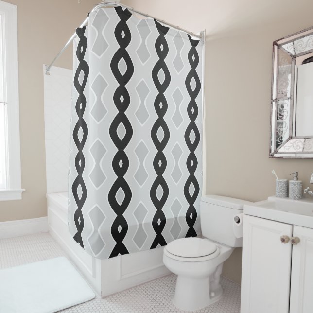 Bubbly Wave Shades of grey Pattern Shower Curtain (In Situ)