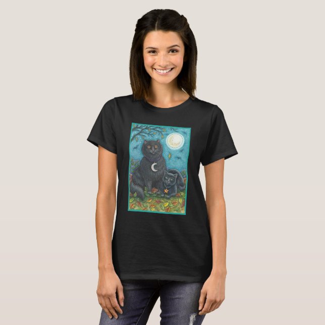 BUBO & PYEWACKET BLACK CAT HALLOWEEN T-SHIRT Black (Front Full)