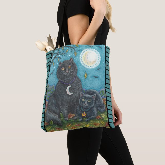 BUBO & PYEWACKET BLACK CAT SHOULDER TOTE BAG (Close Up)