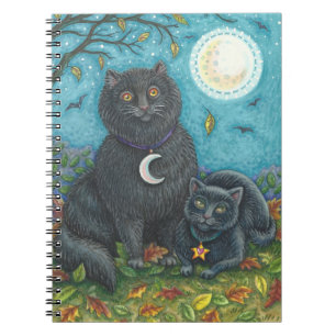 BUBO & PYEWACKET BLACK CATS, HALLOWEEN FOLK ART NOTEBOOK