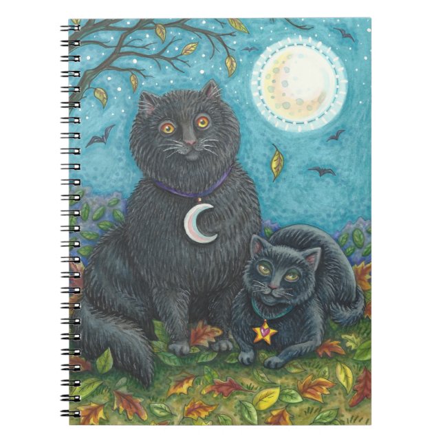 BUBO & PYEWACKET BLACK CATS, HALLOWEEN FOLK ART NOTEBOOK (Front)