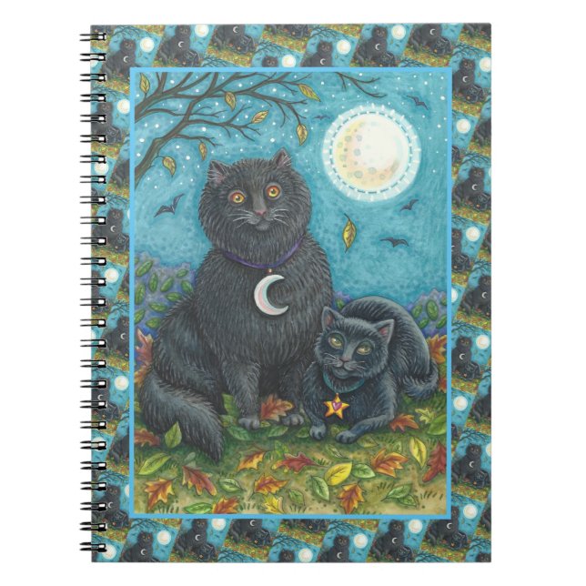 BUBO & PYEWACKET BLACK CATS, HALLOWEEN FOLK ART NOTEBOOK (Front)