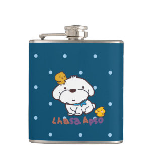 bubu and guagua( Lhasa apso and little chicken) Hip Flask