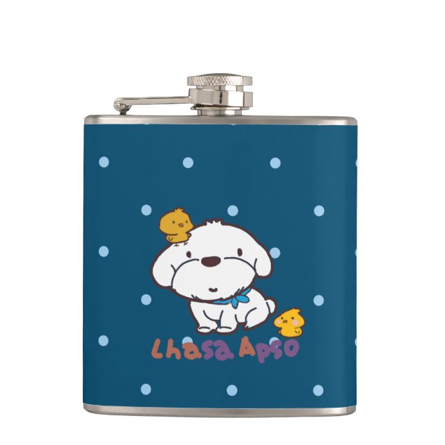 bubu and guagua( Lhasa apso and little chicken) Hip Flask (Front)