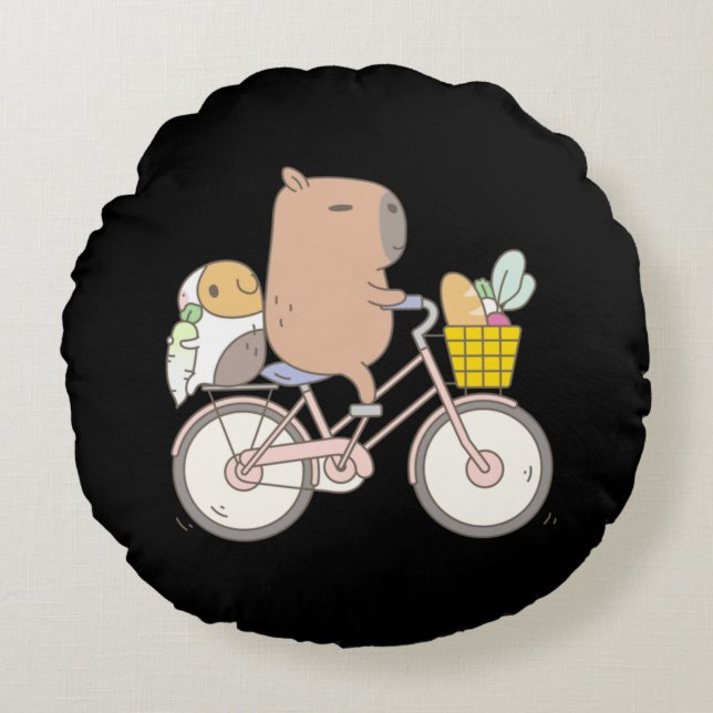 Bubu the Guinea Pig Biking Round Cushion (Front)