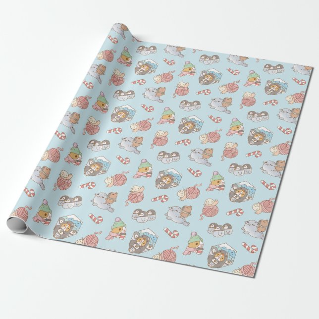 Bubu the Guinea pig South Pole Holiday Pattern Wrapping Paper (Unrolled)