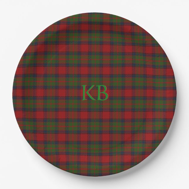 Buccleuch Official Tartan with monogram / initials Paper Plate (Front)