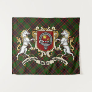 Buchan Clan Badge & Unicorns w/Tartan  Tapestry