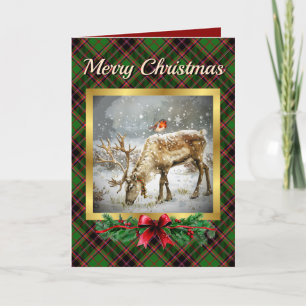 Buchan Stag & Robin Tartan Personalised  Holiday Card