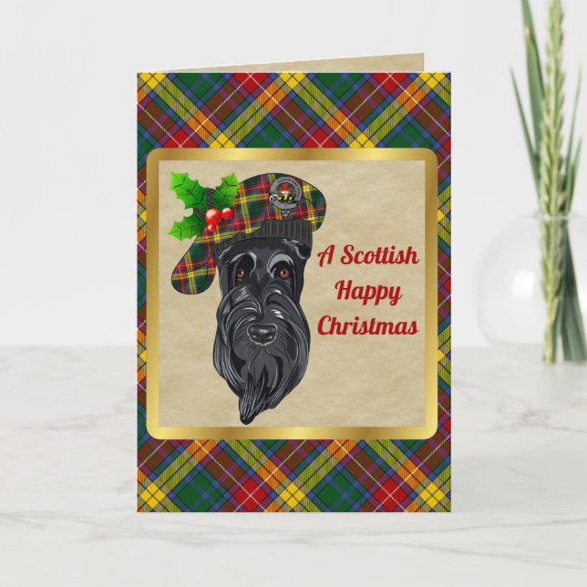 Buchanan Badge & Tartan Personalised Xmas Card (Front)