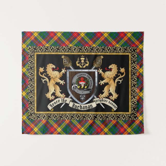 Buchanan Clan Badge & Motto w/Lions  Tapestry (Front (Horizontal))