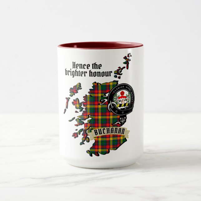 Buchanan Clan Badge & Tartan Map of Scotland   Mug (Center)