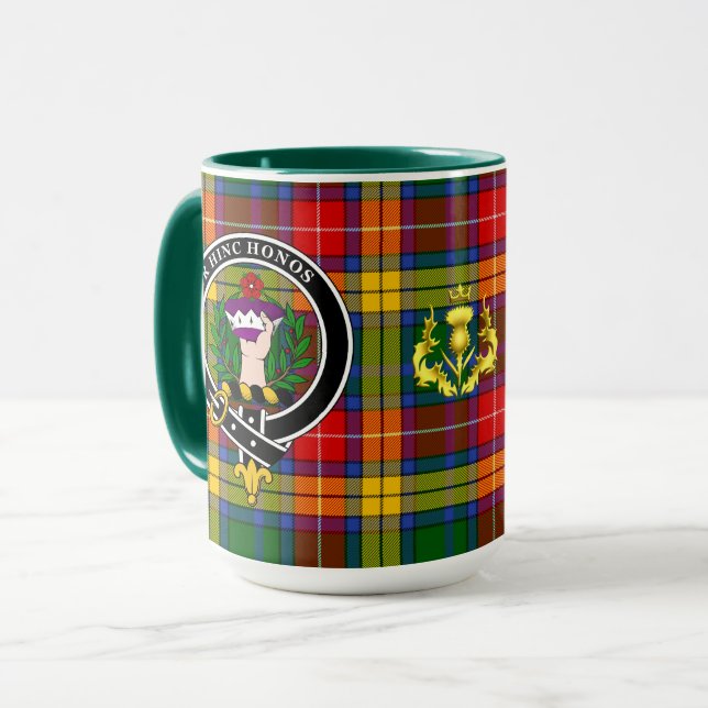 Buchanan Clan Badge & Tartan Mug (Front Left)