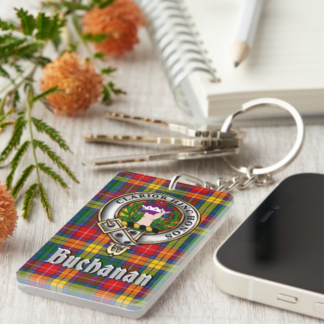 Buchanan Clan Badge/Tartan Rectangle Key Ring (Front Right)