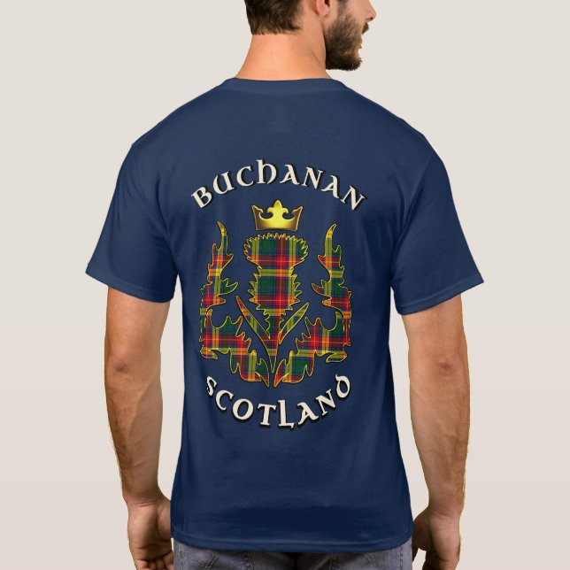 Buchanan Clan Badge & Tartan w/Motto  T-Shirt (Back)
