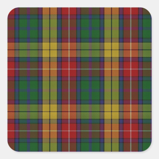 Buchanan Clan Family Tartan Square Sticker (Front)