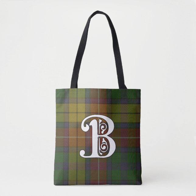 Buchanan Clan Tartan Monogram Tote Bag (Front)
