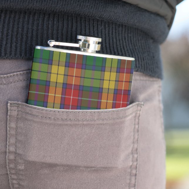 Buchanan Clan Tartan Plaid Pattern Hip Flask (In Situ)
