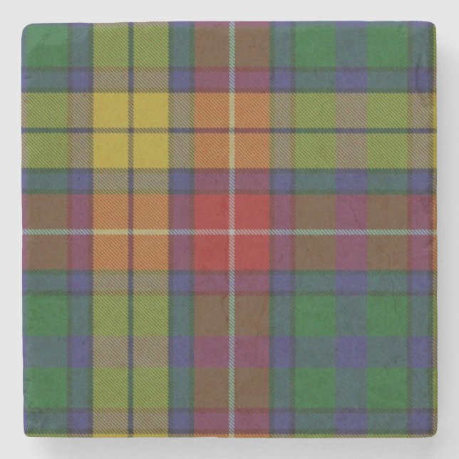 Buchanan Clan Tartan Plaid Stone Coaster (Front)