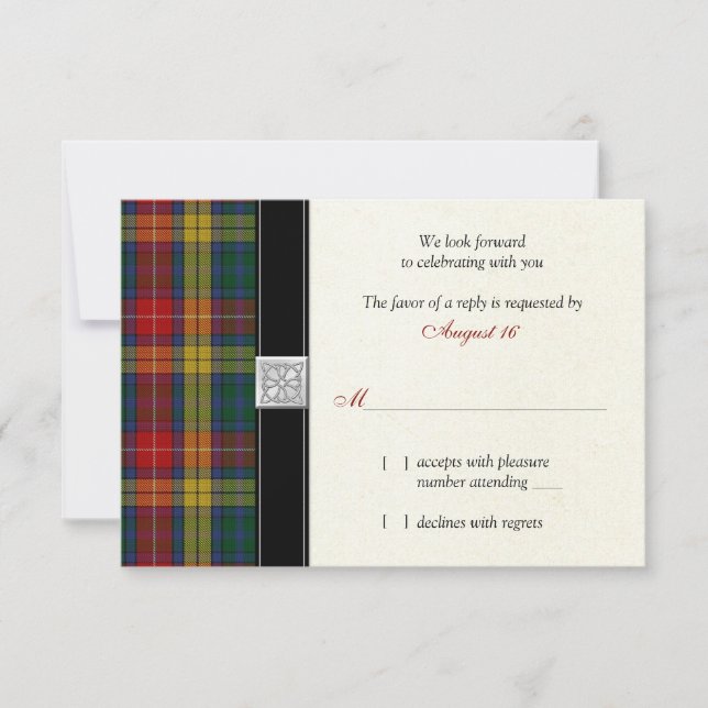 Buchanan Clan Tartan Wedding Reply RSVP Card (Front)
