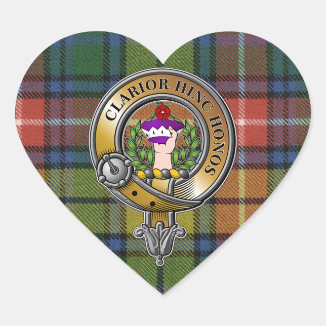 Buchanan Tartan & Badge Heart Sticker (Front)
