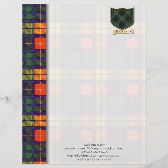 Buchanan tartan design paper custom letterhead (Front)