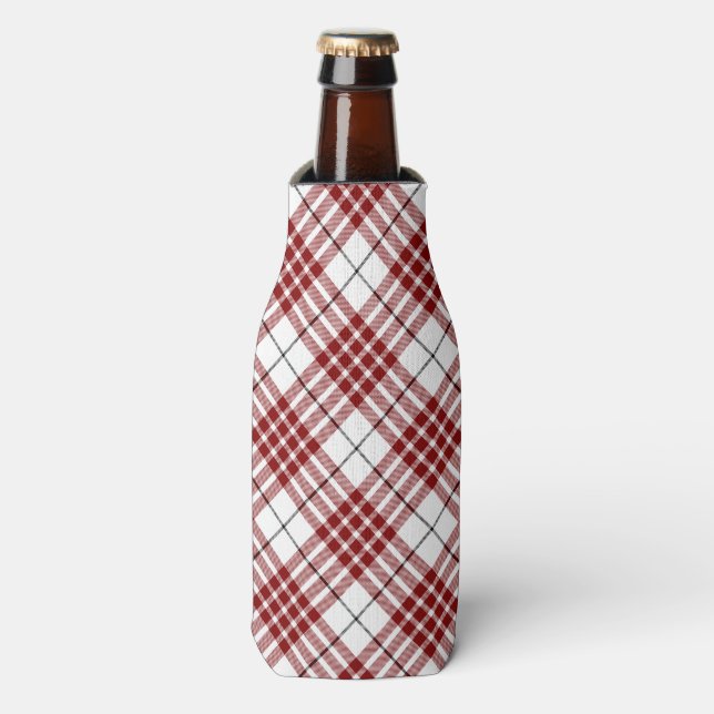 Buchanan tartan red white plaid bottle cooler (Bottle Front)