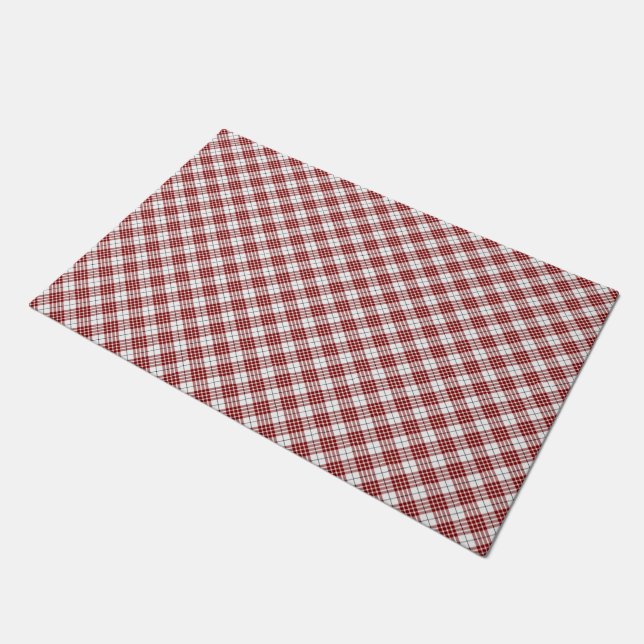 Buchanan tartan red white plaid doormat (Angled)