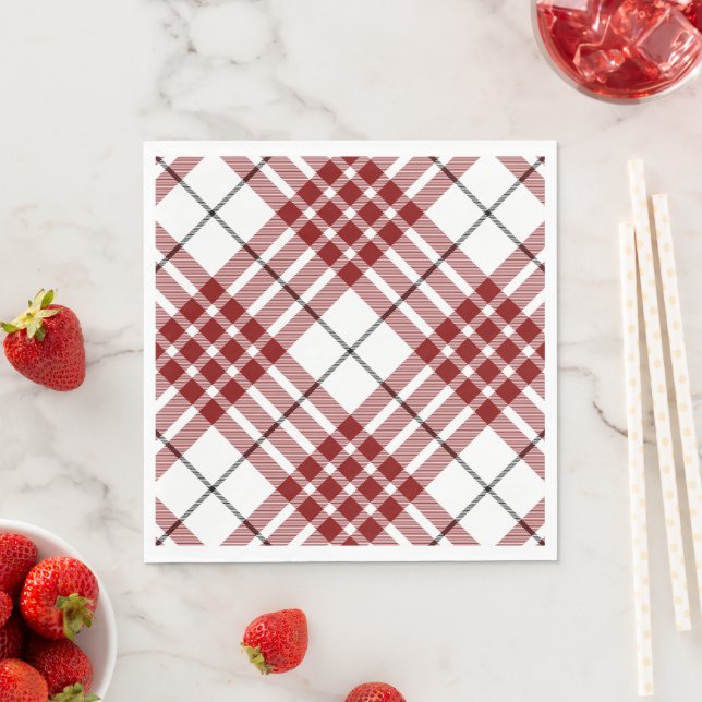 Buchanan tartan red white plaid napkin (Insitu)