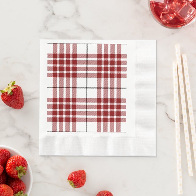 Buchanan tartan red white plaid napkin (Insitu)