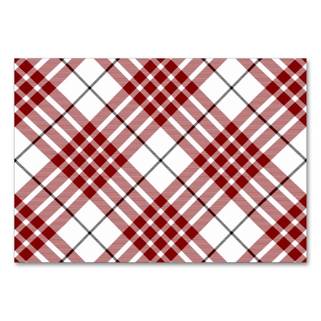 Buchanan tartan red white plaid table number (Front)