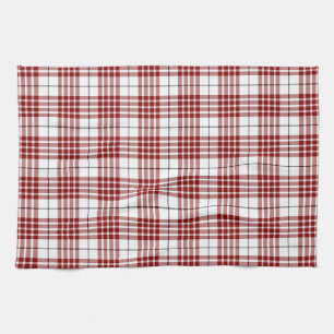 Buchanan tartan red white plaid tea towel