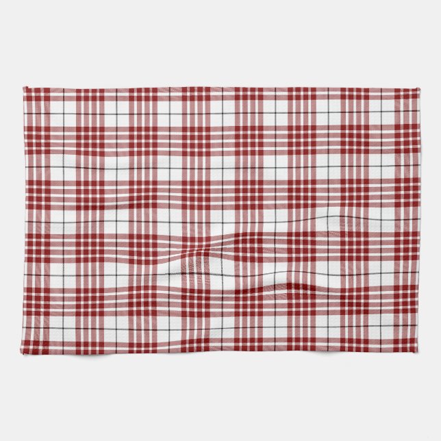 Buchanan tartan red white plaid tea towel (Horizontal)
