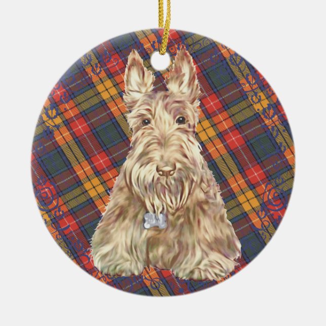 Buchanan Tartan Scottie Ceramic Tree Decoration (Front)