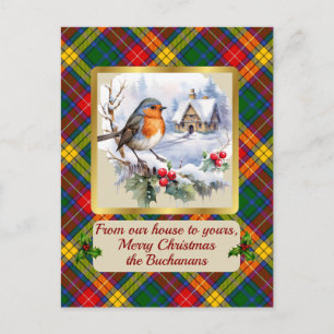 Buchanan Tartan w/Robin Personalised   Holiday Postcard