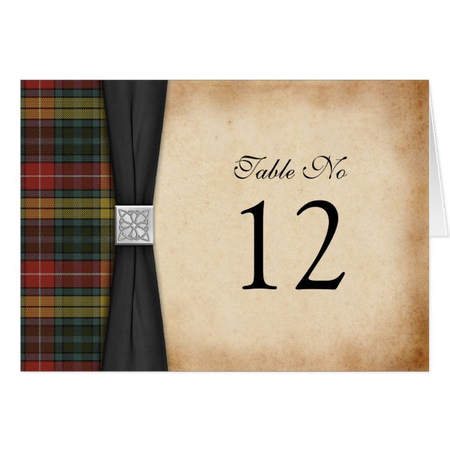 Buchanan Weathered Tartan Wedding Table Card (Front Horizontal)