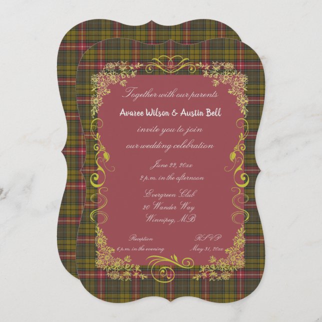 Buchanan Weathered Tartan With Gold Frame Invitation (Front/Back)